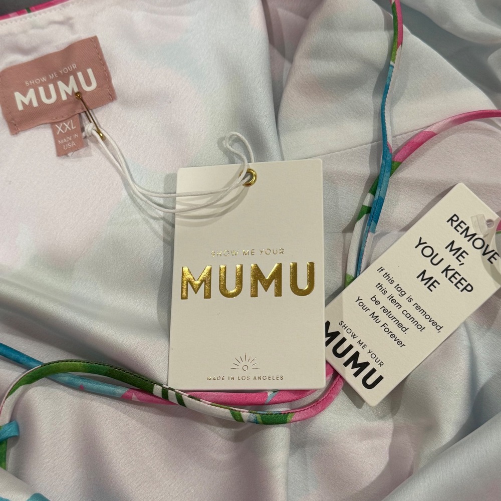 Show Me Your Mumu Floral Mini Dress Pink Blue XXL Spaghetti Strap Backless Satin - Picture 4 of 7